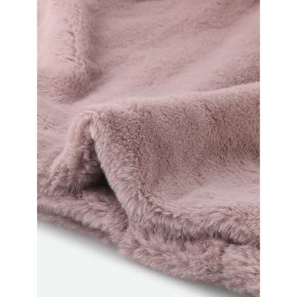 Cropped Jacket Notch Lapel Faux Fur Fluffy Coat Dusty Pink - Picture 5 of 6